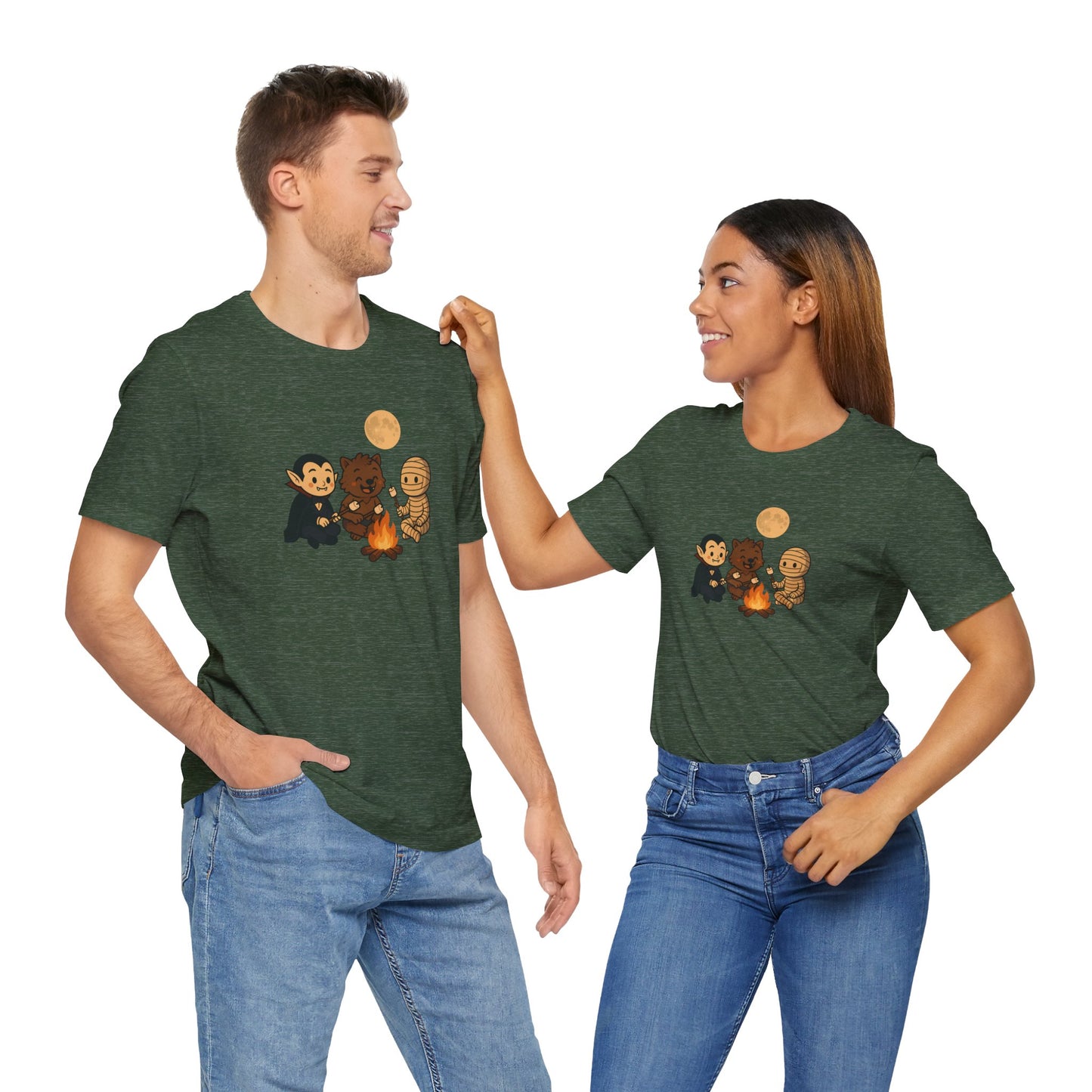 Halloween Monsters Campfire T-Shirt – Cute Monster Shirt with Roasting Marshmallows