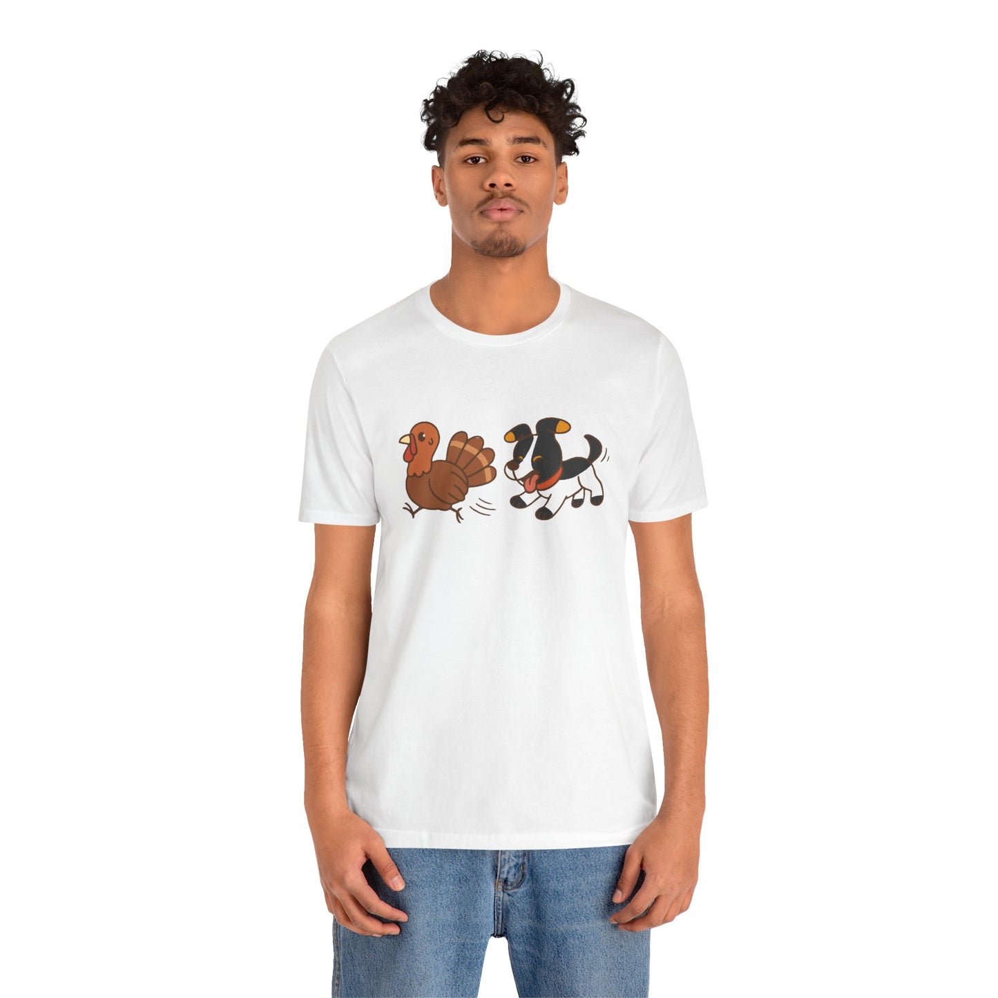 Dog Chasing Turkey T-Shirt – Funny Thanksgiving Dog Tee