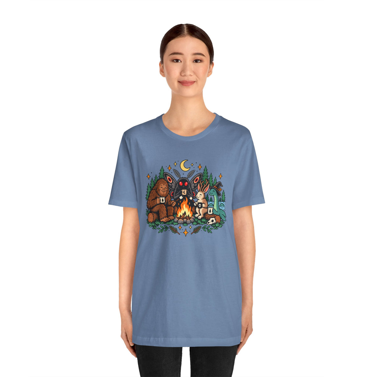 Cryptid Campfire T-Shirt – Bigfoot, Mothman & Nessie Tee