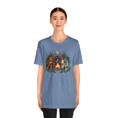 Cryptid Campfire T-Shirt – Bigfoot, Mothman & Nessie Tee