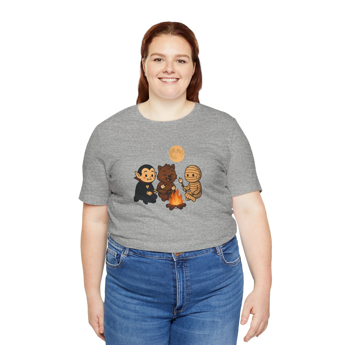 Halloween Monsters Campfire T-Shirt – Cute Monster Shirt with Roasting Marshmallows