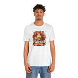 White T-shirt with “FALL Calories DON’T COUNT” autumn food graphic, front view