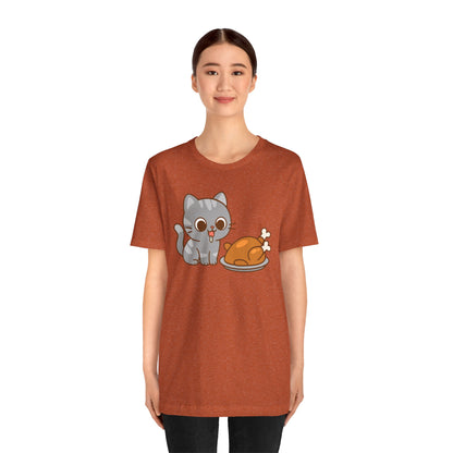 Thanksgiving Cat T-Shirt – Cute Hungry Cat and Turkey Tee