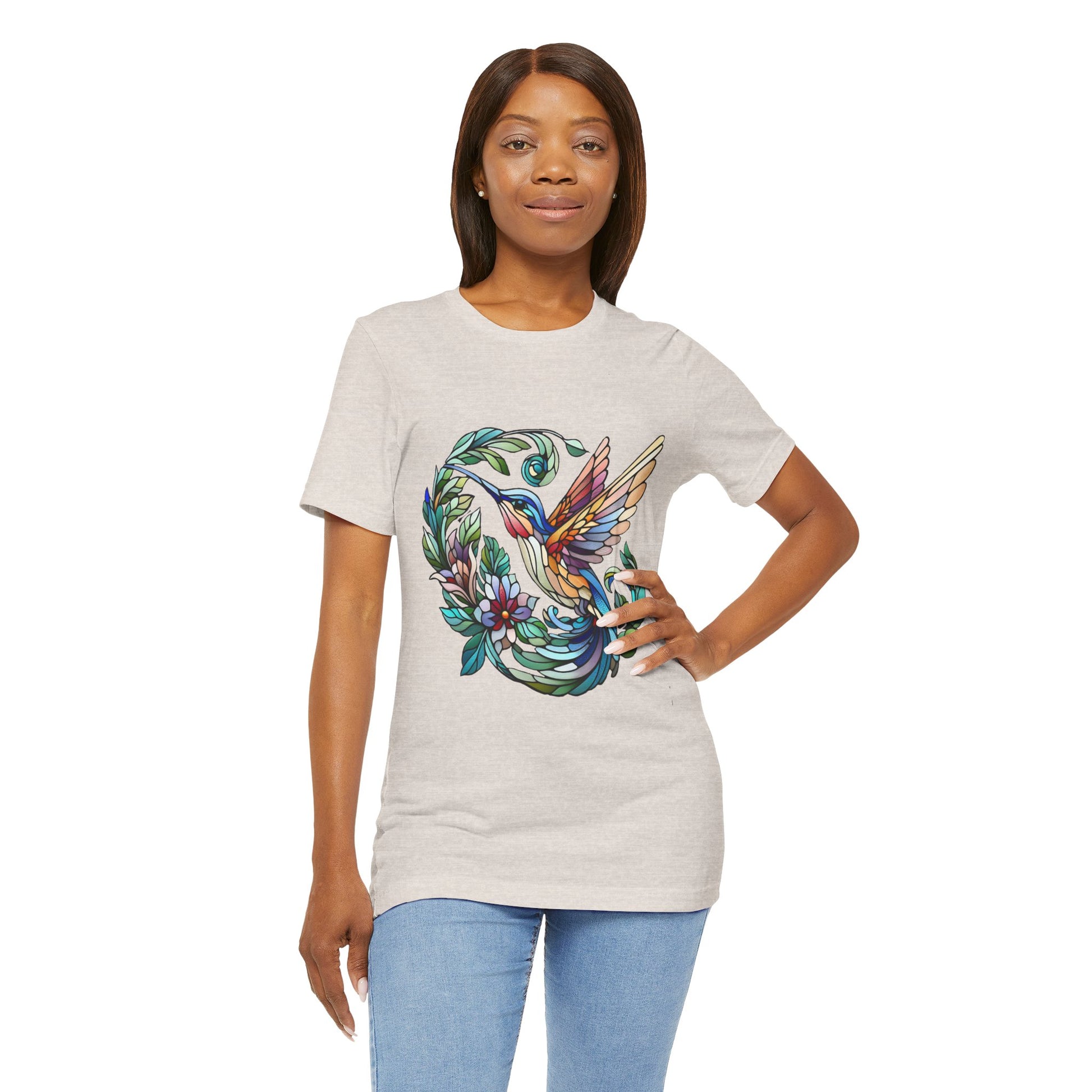 Stained Glass Hummingbird Tee – Vibrant Nature Shirt - WhimSpin - https://whimspin.com