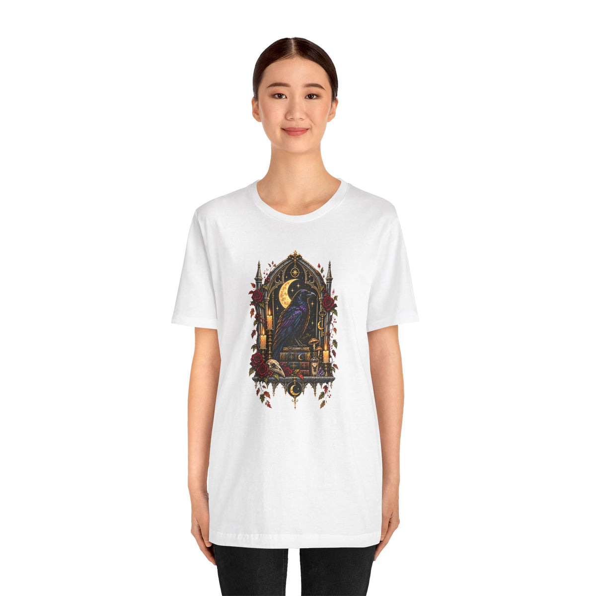 Raven’s Reliquary Tee – Gothic Moonlit Raven T-shirt