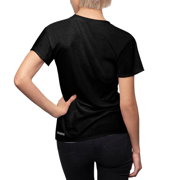Black t-shirt back view with small lower logo and plain crew-neck design