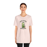Light pink crew-neck T-shirt with “Garden Mode” plant icon and slogan print