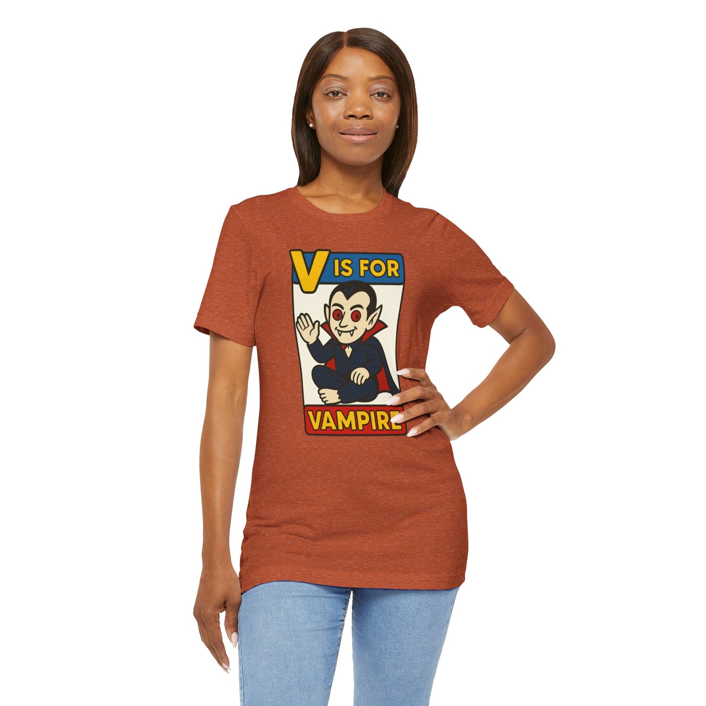 V is for Vampire T-Shirt – Funny Halloween Legend Alphabet Tee