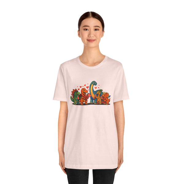 Pink dinosaur Valentine graphic T-shirt, crew neck short sleeves