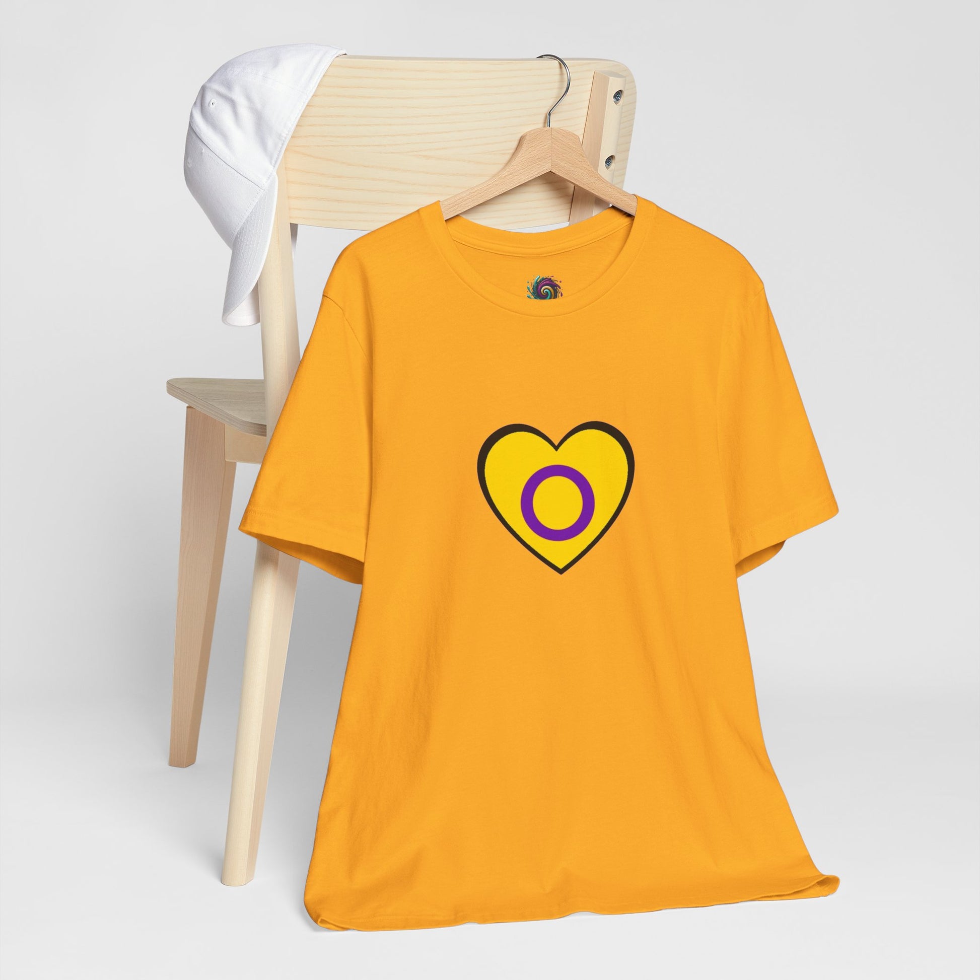 Intersex Pride Flag Heart T-Shirt – Minimalist LGBTQ+ Support Tee - WhimSpin - https://whimspin.com