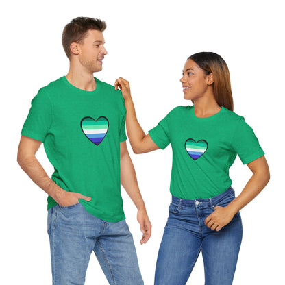 Gay Men’s Pride Flag Heart T-Shirt – LGBTQ+ Flag Design on Unisex Tee
