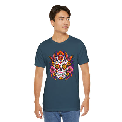 Floral Sugar Skull T-Shirt – Colorful Día de los Muertos Inspired Tee