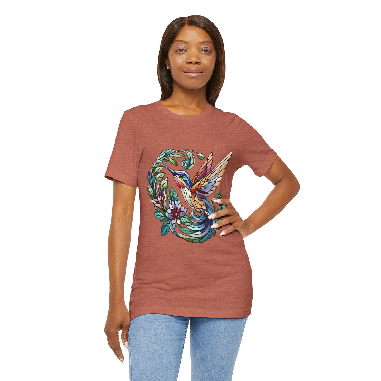 Stained Glass Hummingbird Tee – Vibrant Nature Shirt - WhimSpin - https://whimspin.com