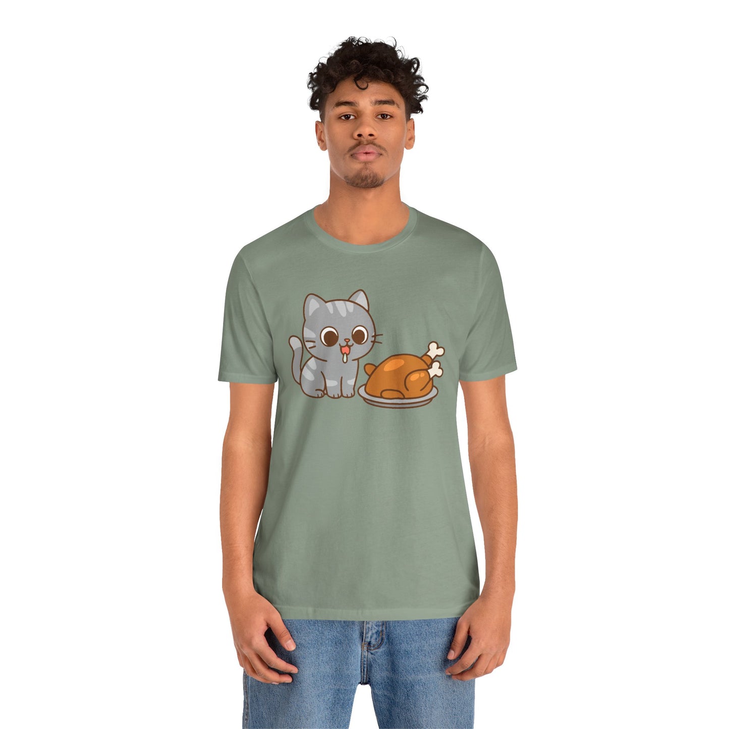 Thanksgiving Cat T-Shirt – Cute Hungry Cat and Turkey Tee