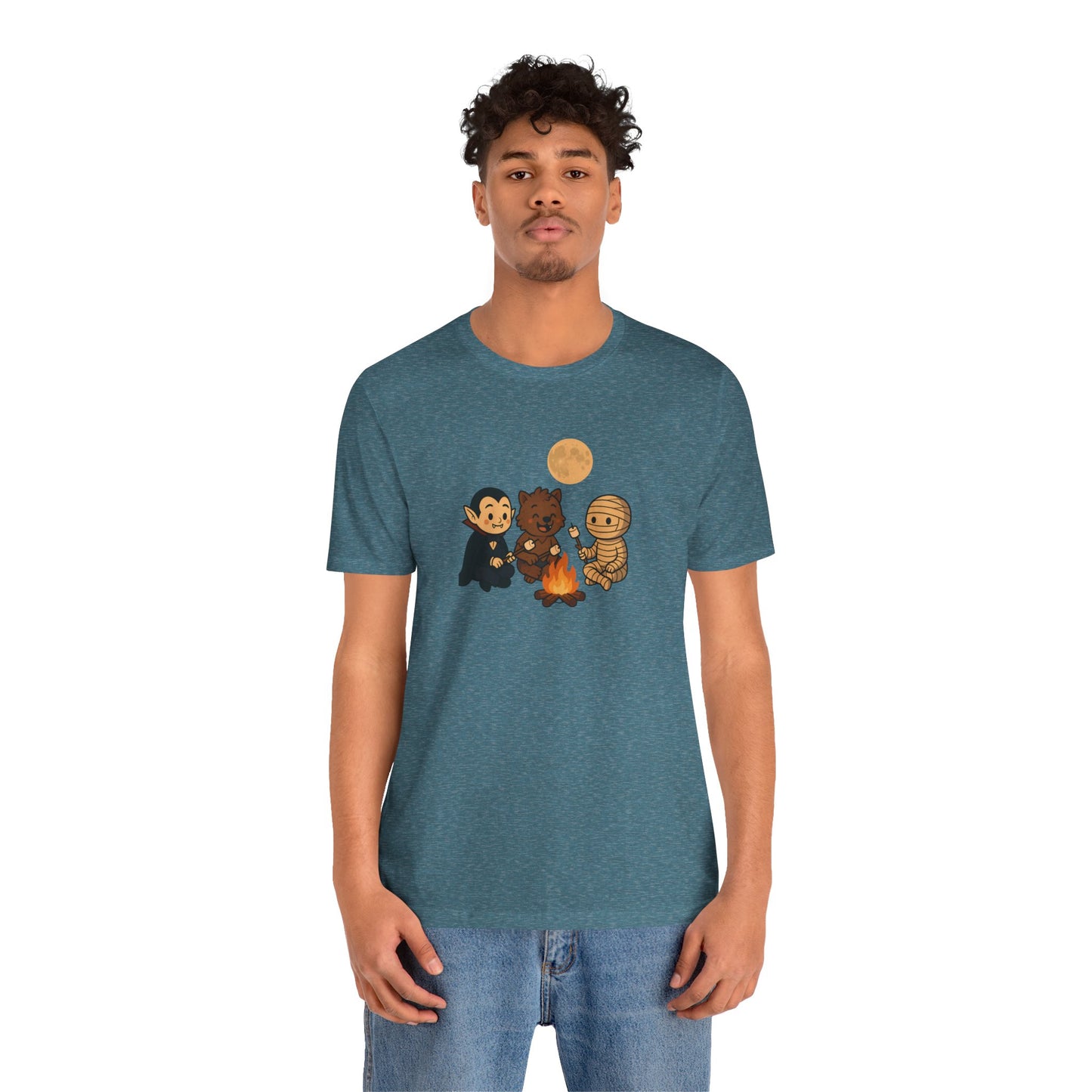 Halloween Monsters Campfire T-Shirt – Cute Monster Shirt with Roasting Marshmallows