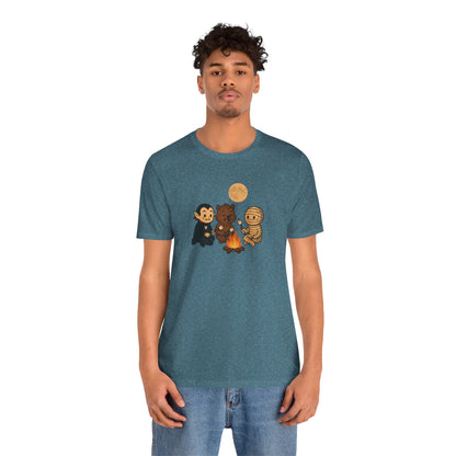 Halloween Monsters Campfire T-Shirt – Cute Monster Shirt with Roasting Marshmallows