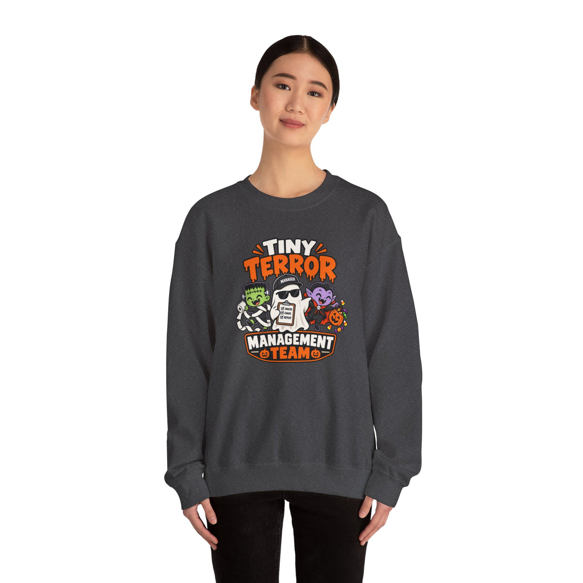 Tiny Terror Management Team Sweatshirt – Funny Halloween Parent Crewneck