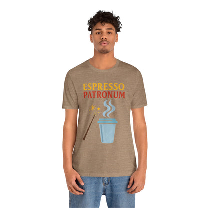 Espresso Patronum T-Shirt – Funny Coffee & Wizard Parody Tee