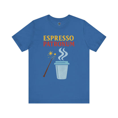 Espresso Patronum T-Shirt – Funny Coffee & Wizard Parody Tee