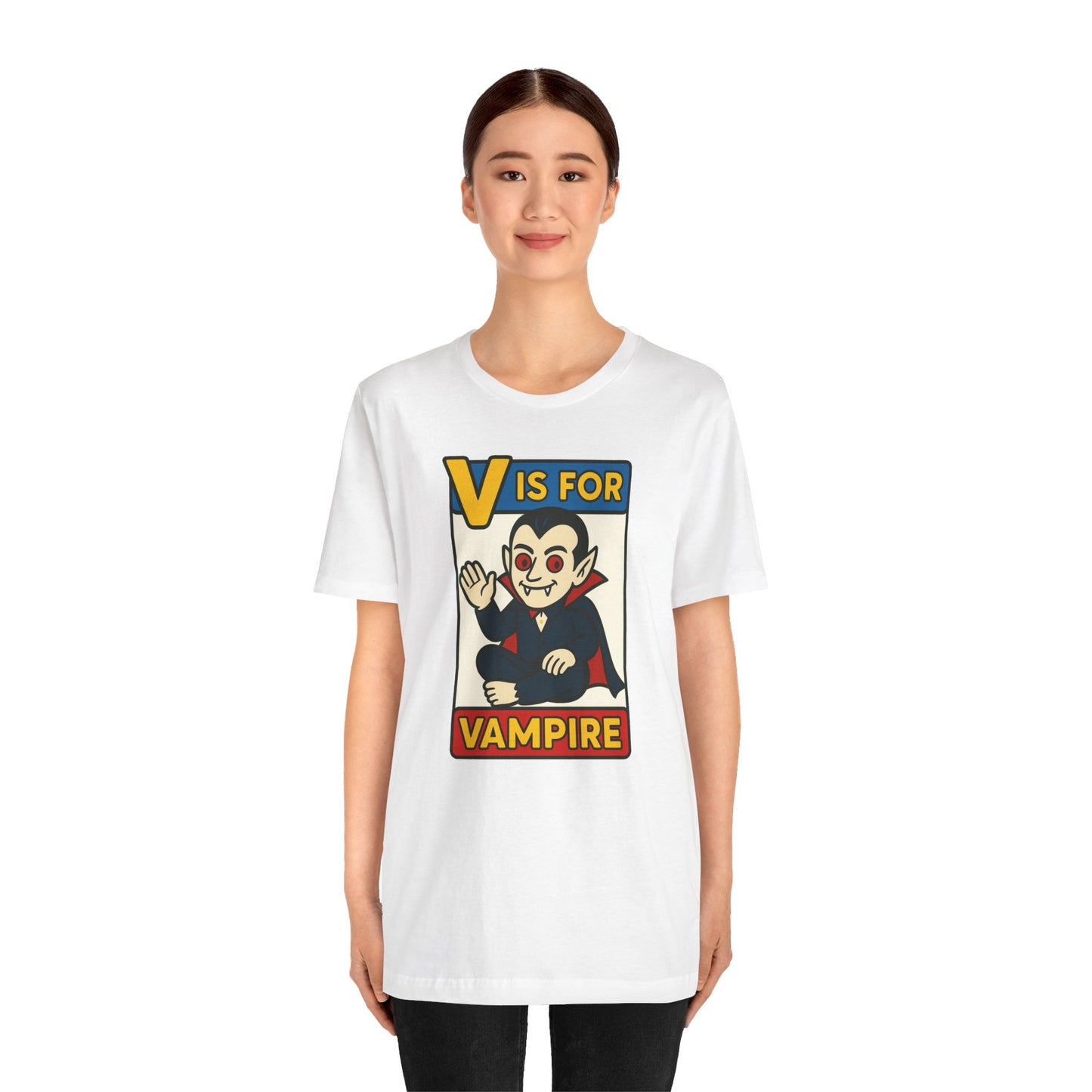 V is for Vampire T-Shirt – Funny Halloween Legend Alphabet Tee