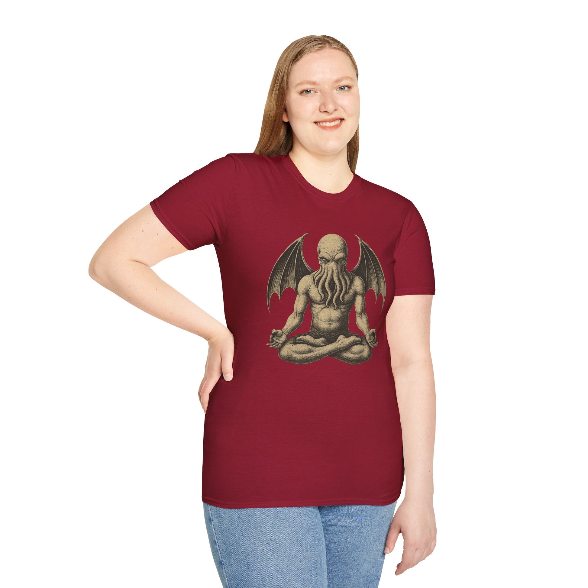 Meditating Cthulhu T-Shirt – Unisex Mythos Tee for Sci-Fi & Festival Fans - WhimSpin - https://whimspin.com
