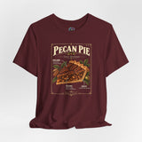 Maroon pecan pie graphic T-shirt with square poster-style illustration on chest