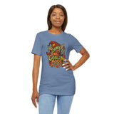 Steel blue Goblin Mode graphic t-shirt with short sleeves and crew neck