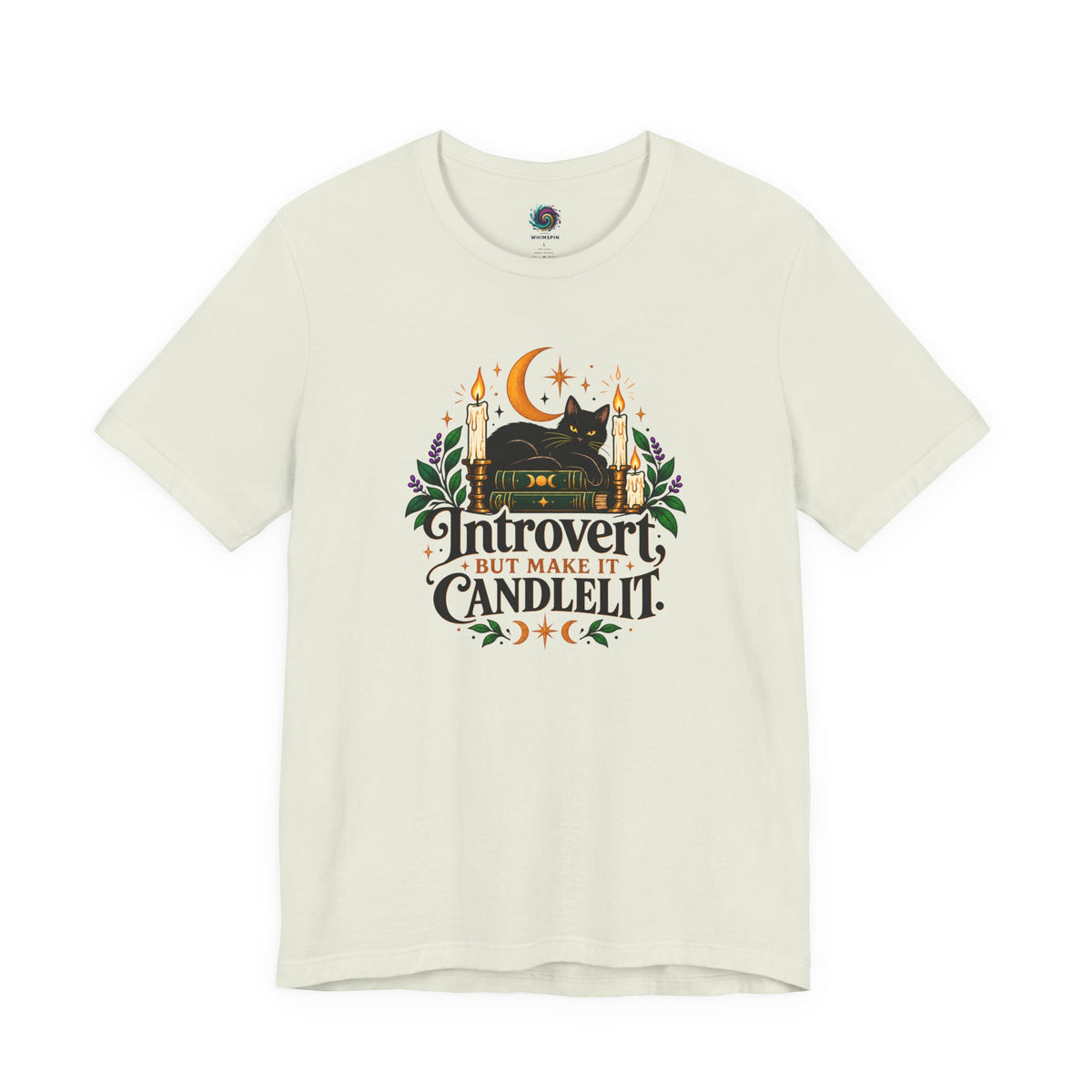 Introvert But Make It Candlelit T-shirt - Witchy Bookish Cat Tee