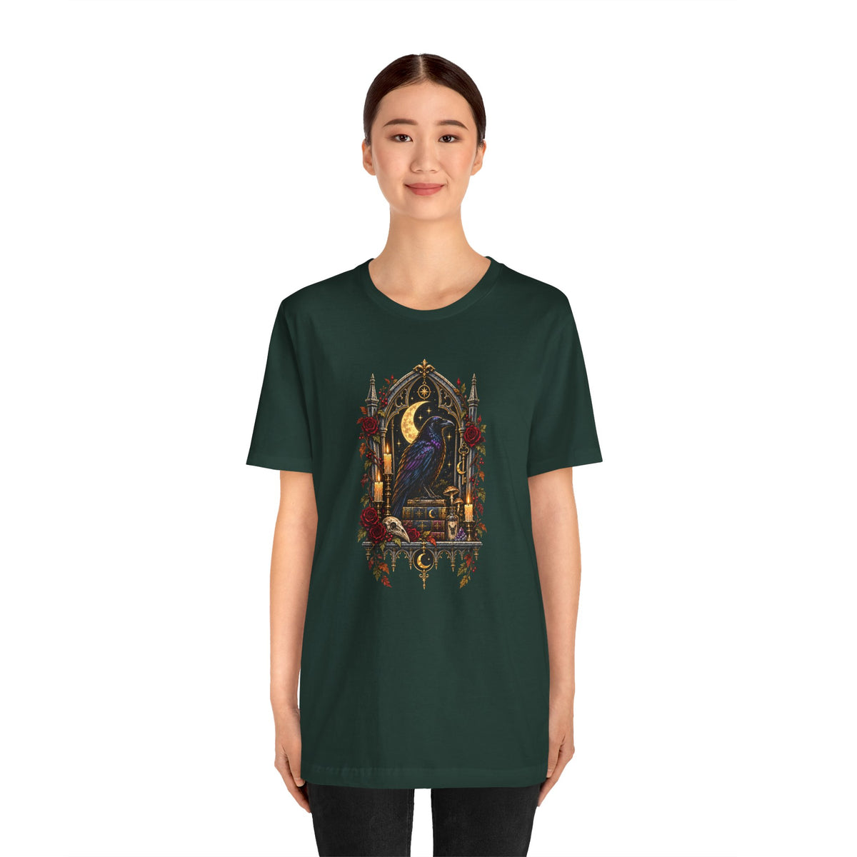 Raven’s Reliquary Tee – Gothic Moonlit Raven T-shirt