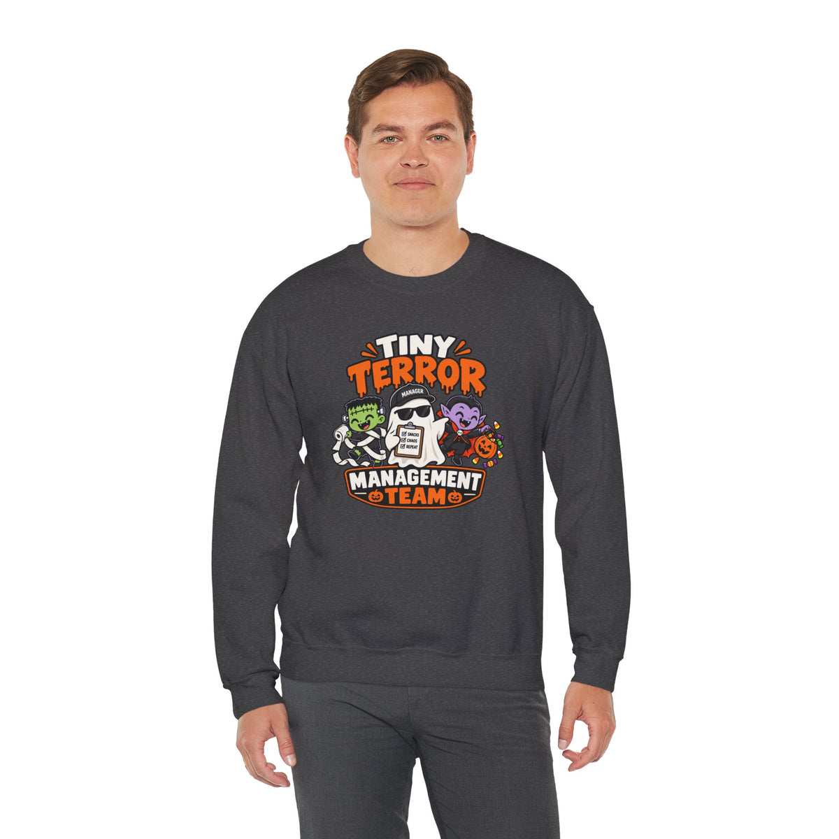 Tiny Terror Management Team Sweatshirt – Funny Halloween Parent Crewneck