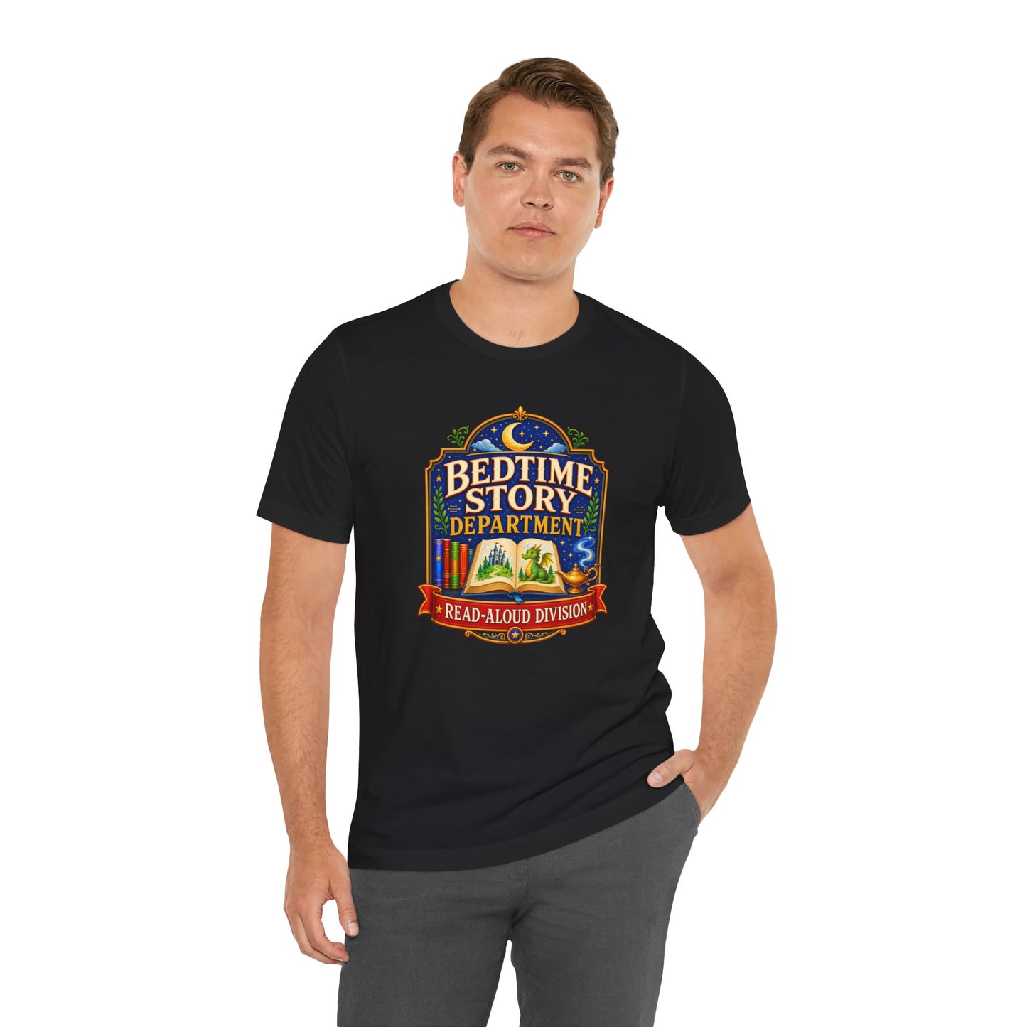 Bedtime Story Department T-Shirt – Read-Aloud Parent Tee
