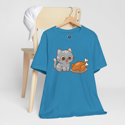 Thanksgiving Cat T-Shirt – Cute Hungry Cat and Turkey Tee