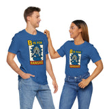 Blue crew-neck T-shirt with 'B is for Banshee' graphic, short sleeves, front view