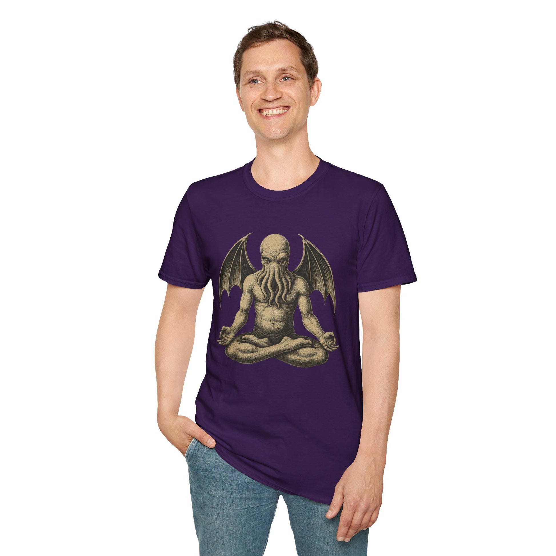 Meditating Cthulhu T-Shirt – Unisex Mythos Tee for Sci-Fi & Festival Fans - WhimSpin - https://whimspin.com
