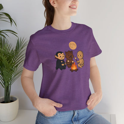 Halloween Monsters Campfire T-Shirt – Cute Monster Shirt with Roasting Marshmallows