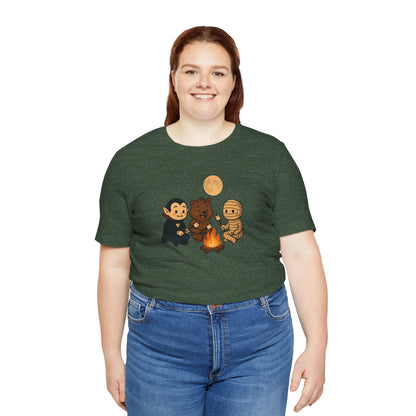 Halloween Monsters Campfire T-Shirt – Cute Monster Shirt with Roasting Marshmallows