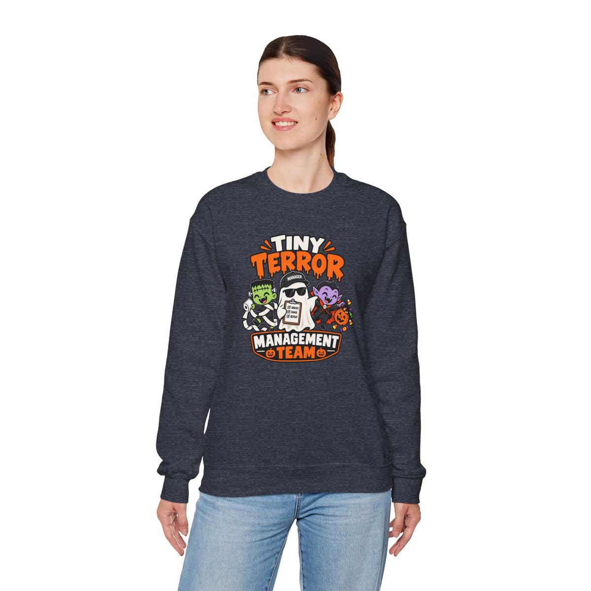 Tiny Terror Management Team Sweatshirt – Funny Halloween Parent Crewneck