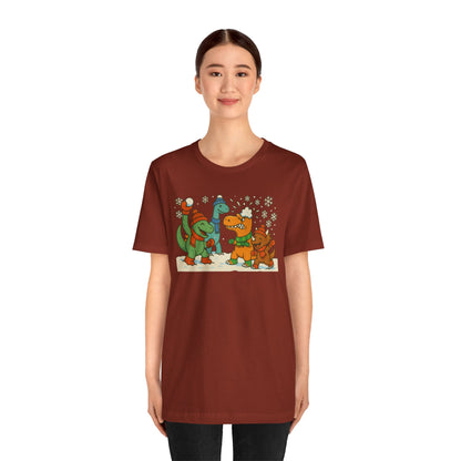 Dinosaur Snowball Fight T-Shirt – Funny Winter Dino Graphic Tee