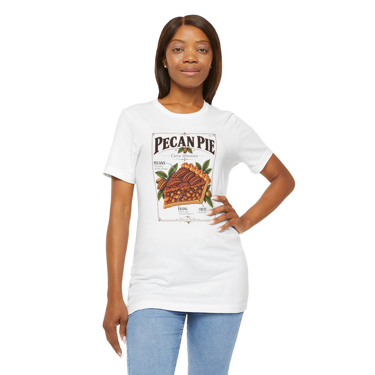 White crew-neck T-shirt with vintage pie anatomy graphic on the chest.