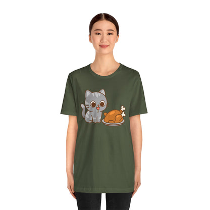 Thanksgiving Cat T-Shirt – Cute Hungry Cat and Turkey Tee