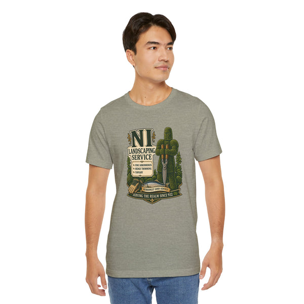 Heather grey crew-neck T-shirt with front graphic print, short sleeves on a male model