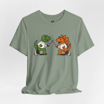 Dinosaur Fencing T-Shirt – T-Rex vs Stegosaurus Tee