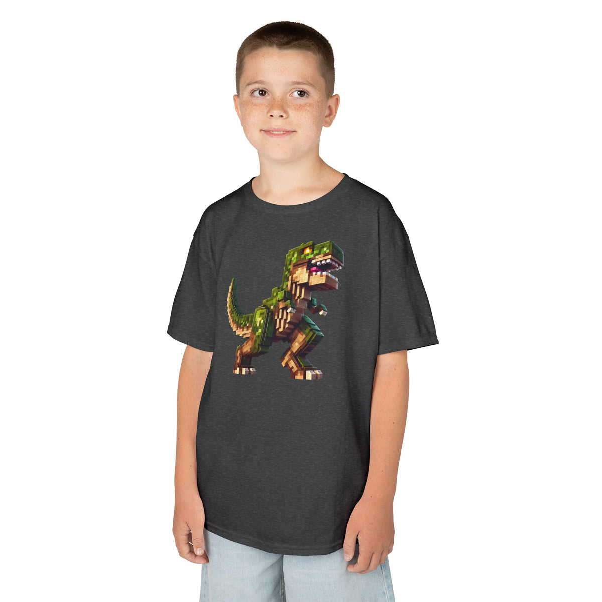 Pixel Dinosaur Kids T-Shirt – Retro Pixel T-Rex Gamer Tee