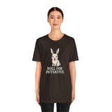 Black crew-neck T-shirt with rabbit graphic and 