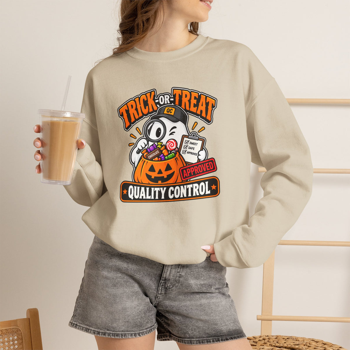 Trick-or-Treat Quality Control Sweatshirt – Funny Halloween Cozy Top