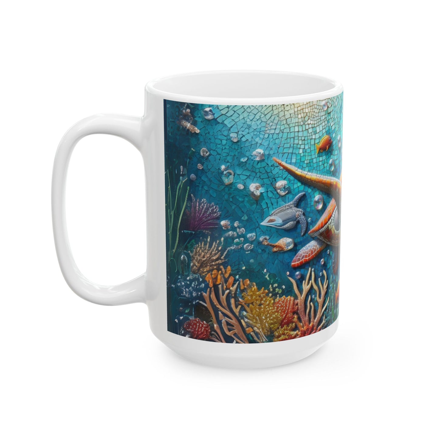 Ocean Mosaic Turtle Mug – Artistic Sea Life Coffee Cup - WhimSpin - https://whimspin.com