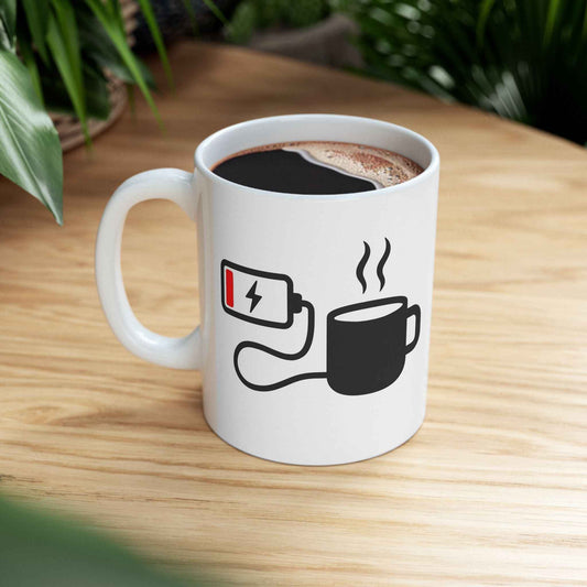 Low Battery Need Coffee Mug – Funny Ceramic Coffee Cup | 11oz & 15oz Sizes | Dishwasher & Microwave Safe