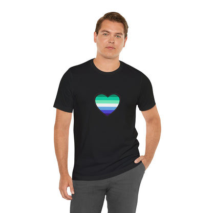 Gay Men’s Pride Flag Heart T-Shirt – LGBTQ+ Flag Design on Unisex Tee