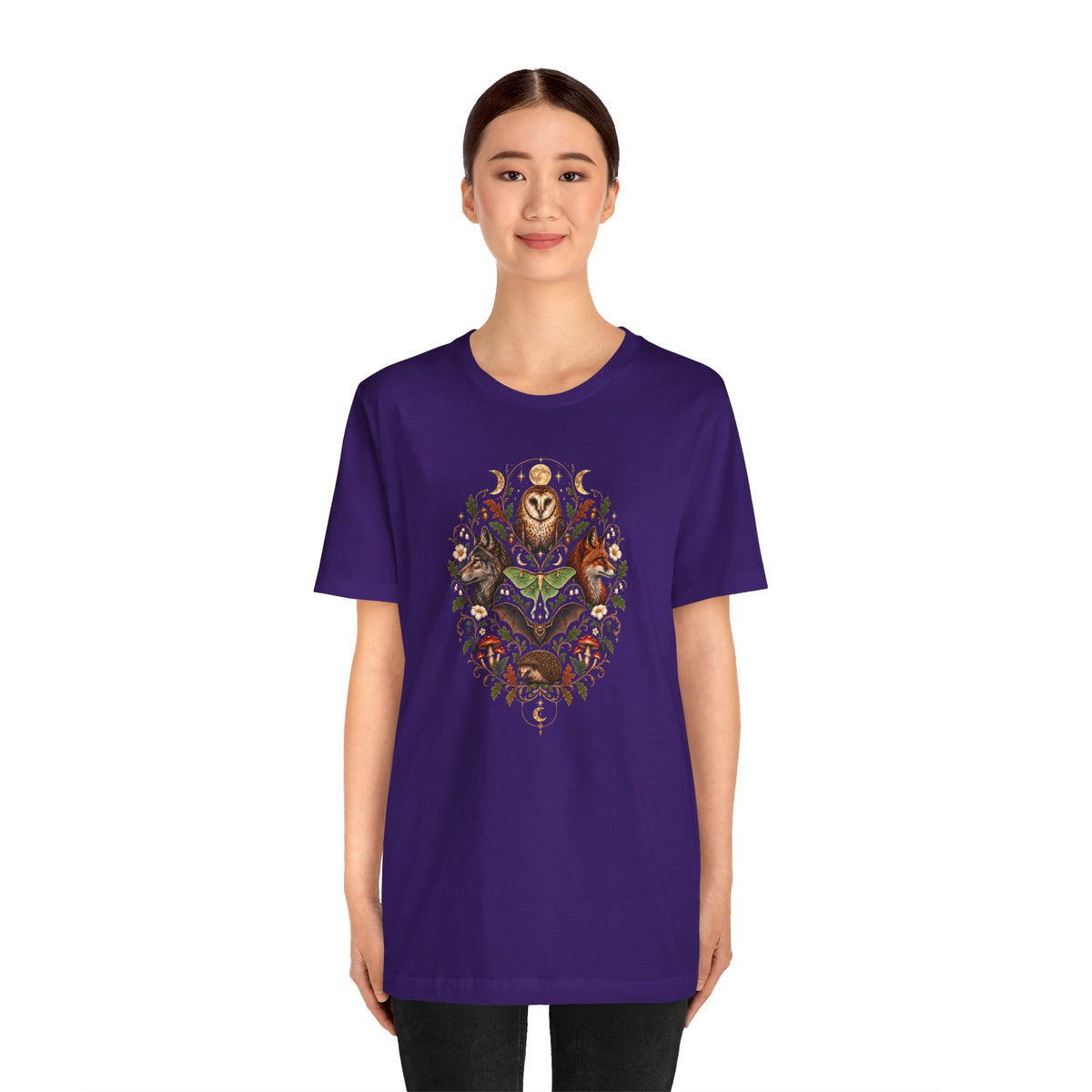 Nocturnal Woodland Animals T-Shirt – Moonlit Nature Tee