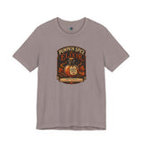 Heather gray crew-neck T-shirt with Pumpkin Spice Elixir front graphic